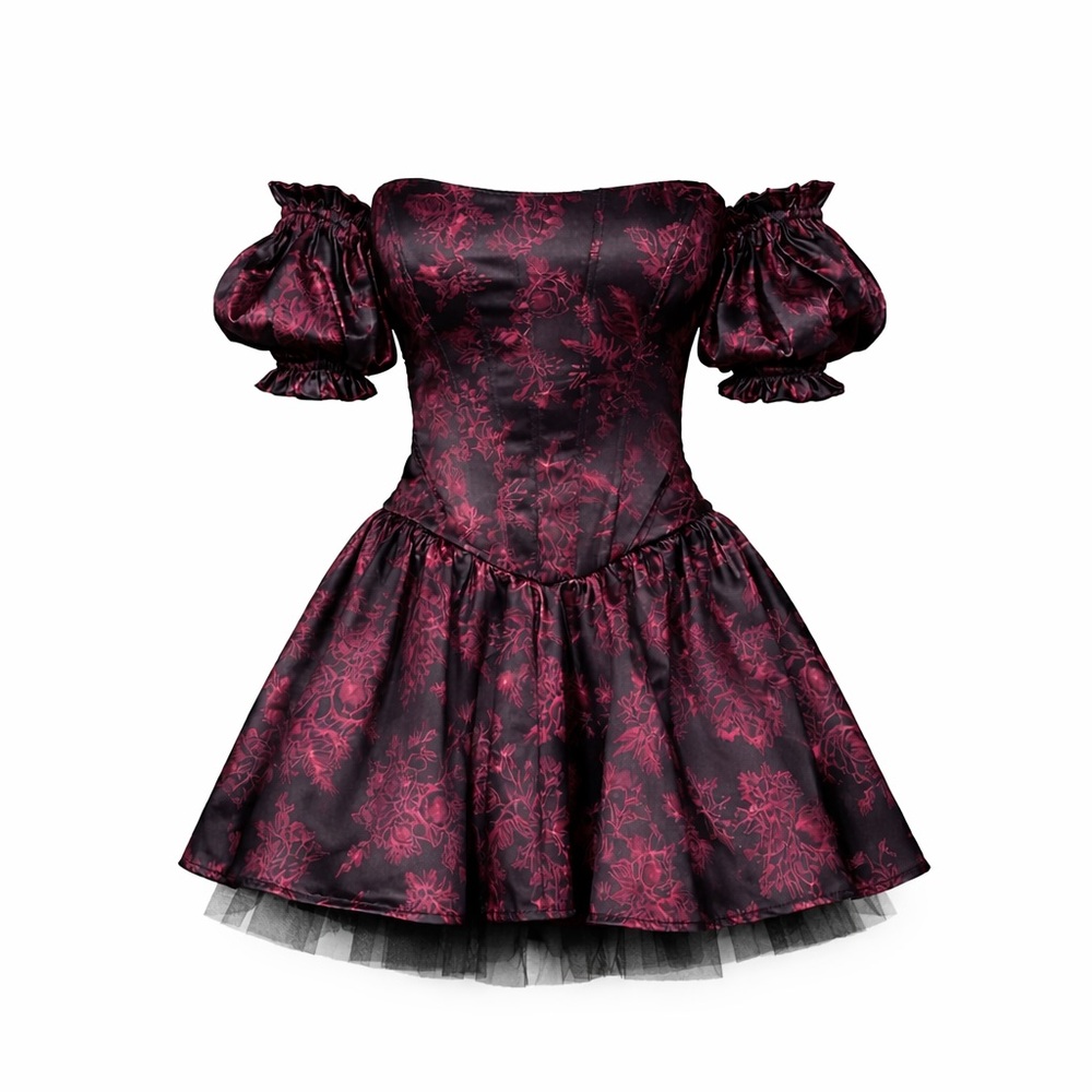 Dolls Kill Black and Pink Puff Sleeve Mini Dress